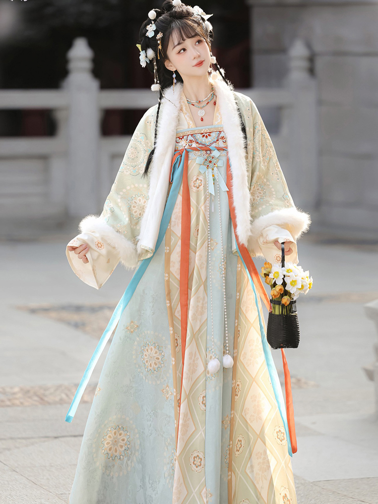 Women Winter Tang Dynasty Hanfu Qixiong Skirt Set Thickened New Year Attire