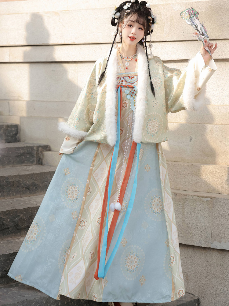 Women Winter Tang Dynasty Hanfu Qixiong Skirt Set Thickened New Year Attire