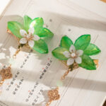 Classic Hairpin with Buyao Tassel and Green Leaf Design Children's Hanfu Hair Accessory