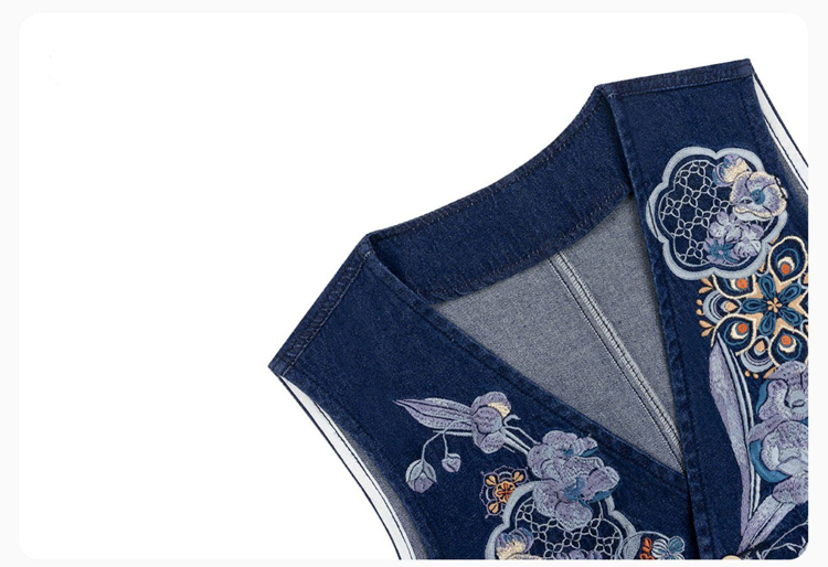 Fashionable Hanfu Short Embroidered Vest with Denim-Inspired Xuanqun