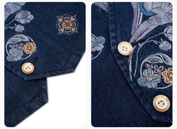 Fashionable Hanfu Short Embroidered Vest with Denim-Inspired Xuanqun
