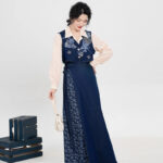 Fashionable Hanfu Short Embroidered Vest with Denim-Inspired Xuanqun