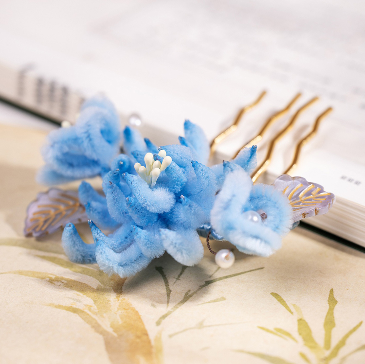 Hanfu Hair Comb Accessories Blue Ronghua Cheongsam Hairpiece
