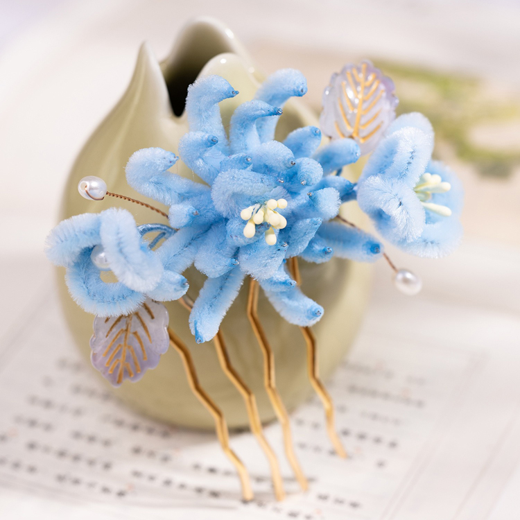 Hanfu Hair Comb Accessories Blue Ronghua Cheongsam Hairpiece