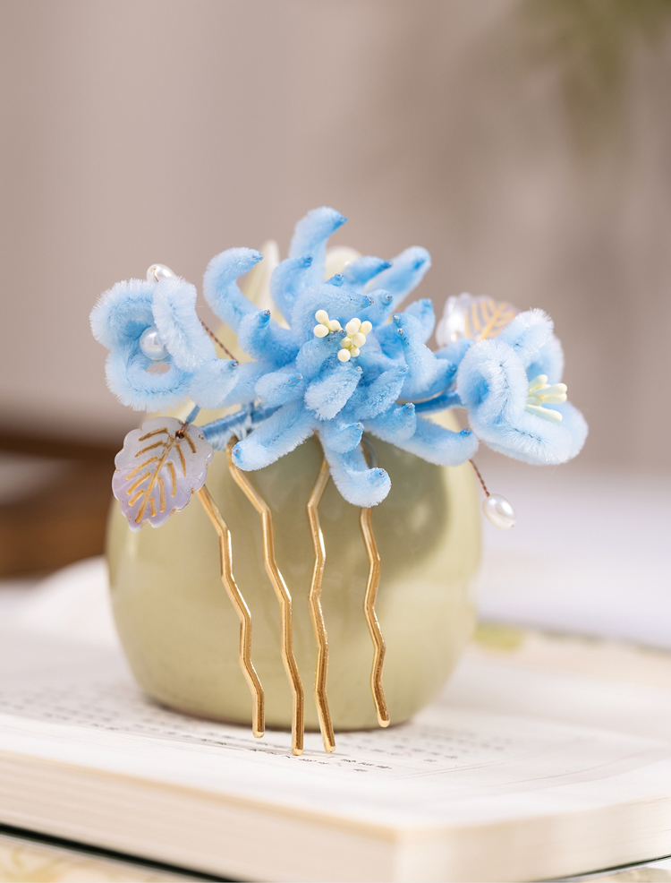 Hanfu Hair Comb Accessories Blue Ronghua Cheongsam Hairpiece