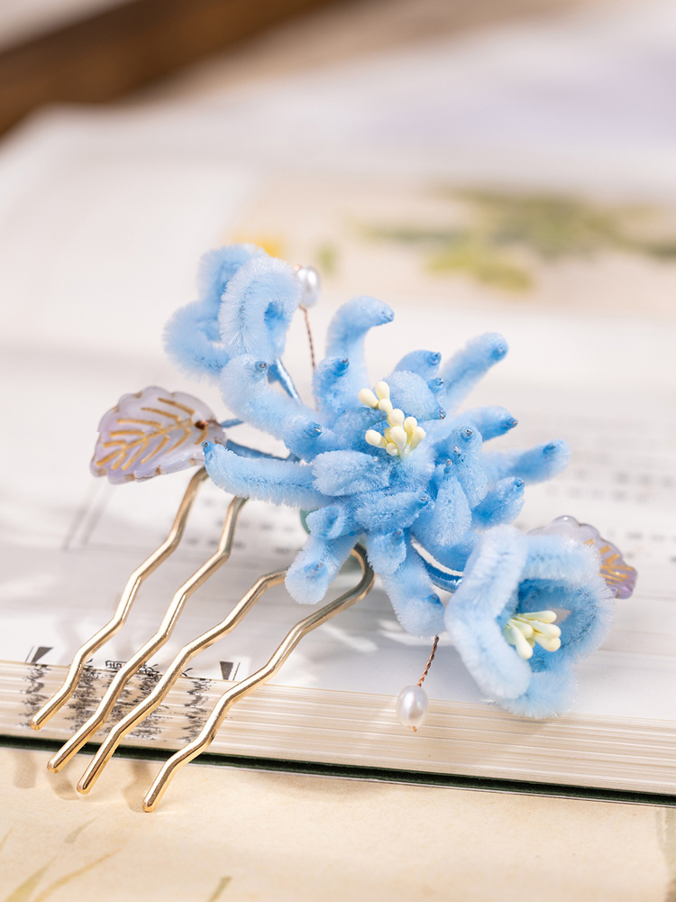 Hanfu Hair Comb Accessories Blue Ronghua Cheongsam Hairpiece