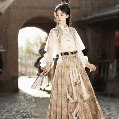 Martial Arts Hanfu Mamianqun Set with Han Elements for Spring