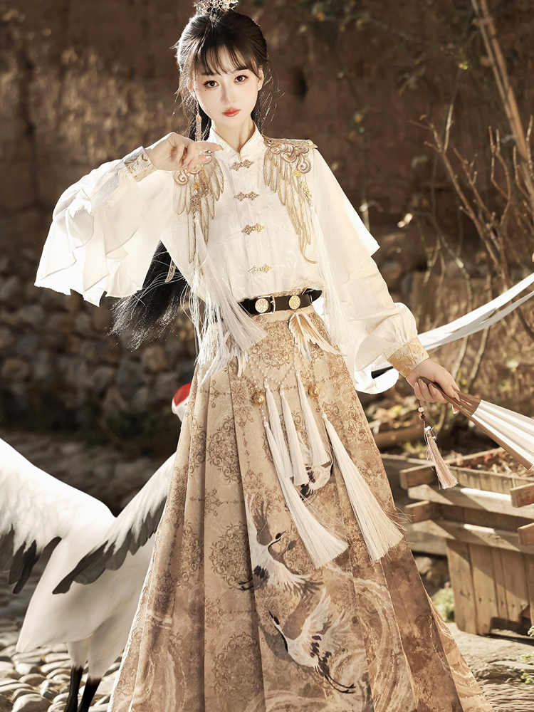 Martial Arts Hanfu Mamianqun Set with Han Elements for Spring