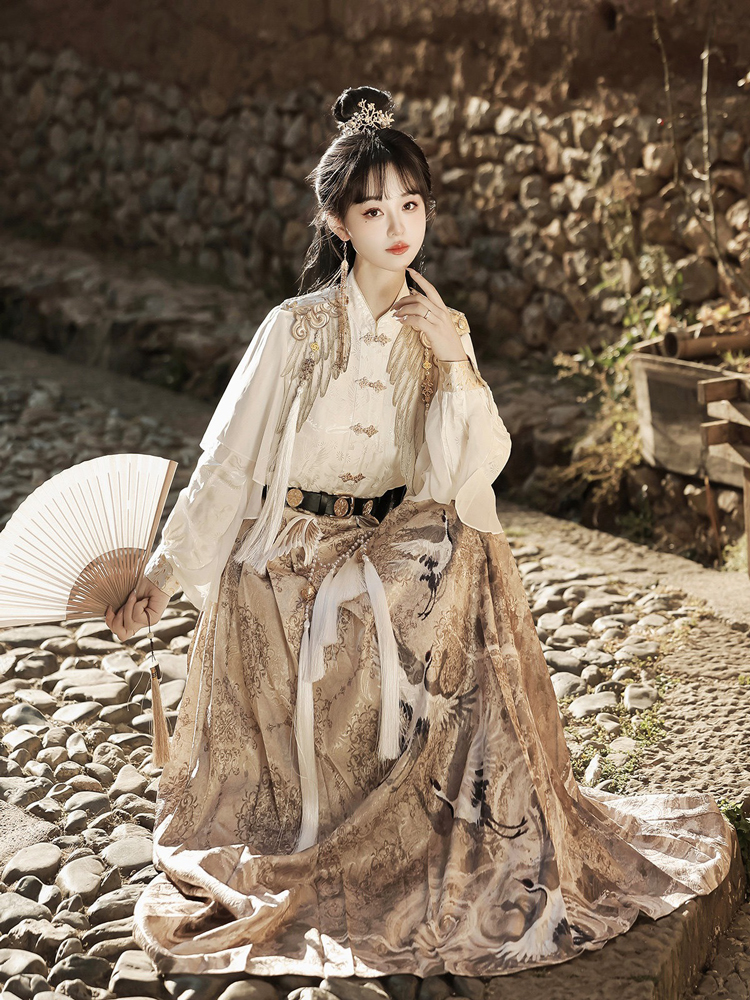 Martial Arts Hanfu Mamianqun Set with Han Elements for Spring