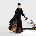 Ming Dynasty Style Hanfu Stand-Up Collar Coat with Embroidered Gold-Threaded Mamianqun Set