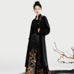 Ming Dynasty Style Hanfu Stand-Up Collar Coat with Embroidered Gold-Threaded Mamianqun Set
