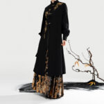 Ming Dynasty Style Hanfu Stand-Up Collar Coat with Embroidered Gold-Threaded Mamianqun Set