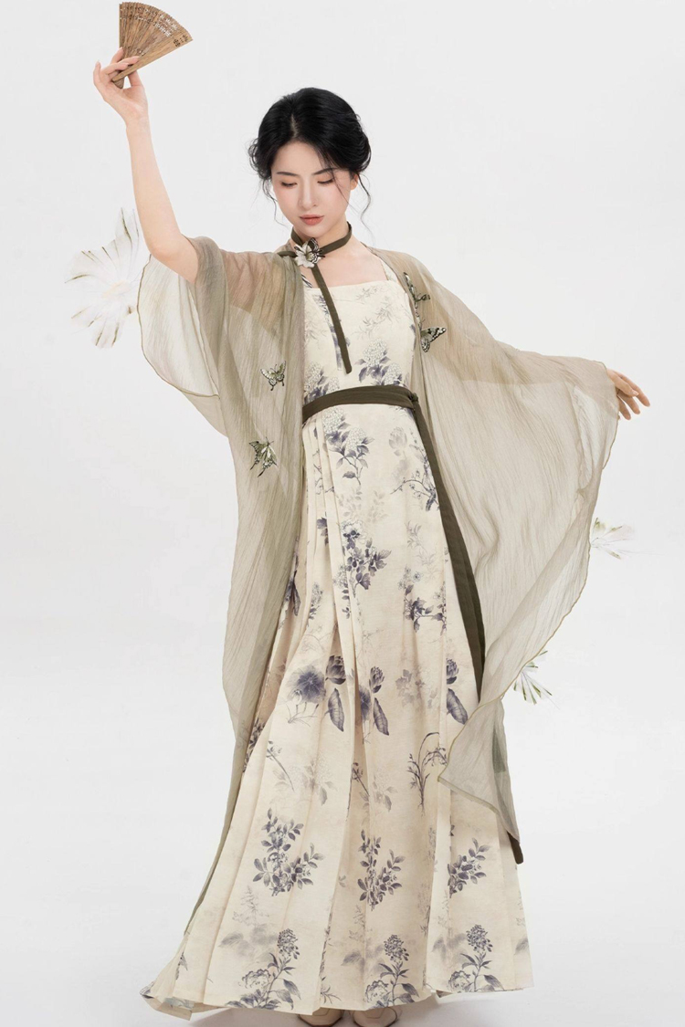 New Chinese-Style Floral Embroidered Cardigan Jacket with Modified Strapless Mress Set