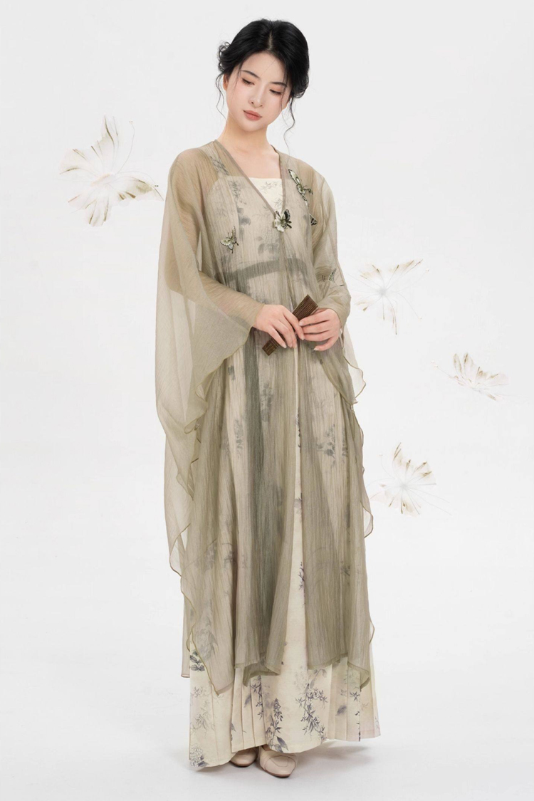 New Chinese-Style Floral Embroidered Cardigan Jacket with Modified Strapless Mress Set