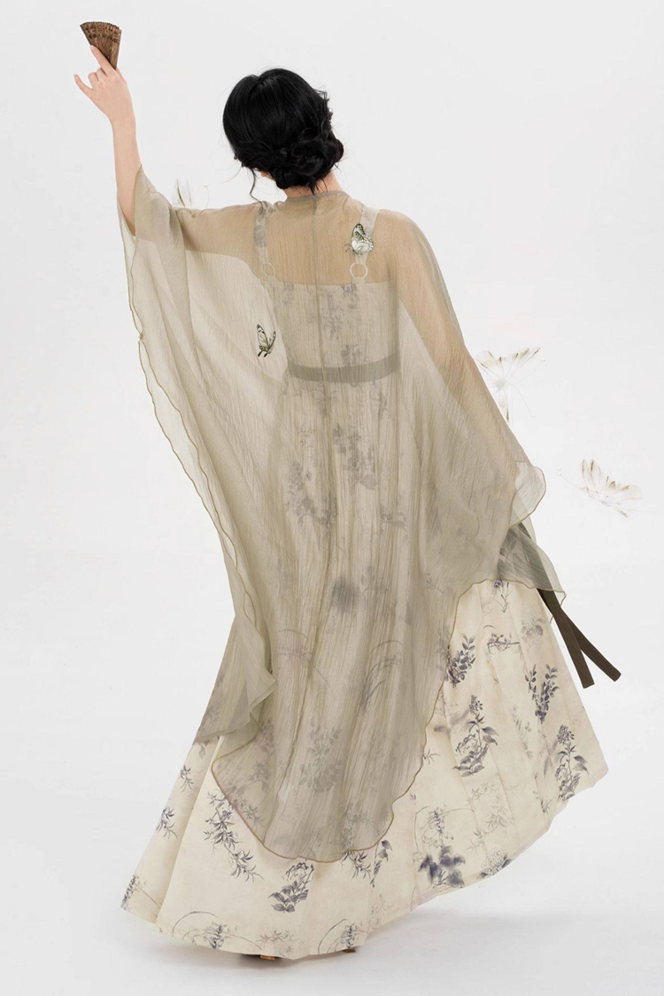 New Chinese-Style Floral Embroidered Cardigan Jacket with Modified Strapless Mress Set