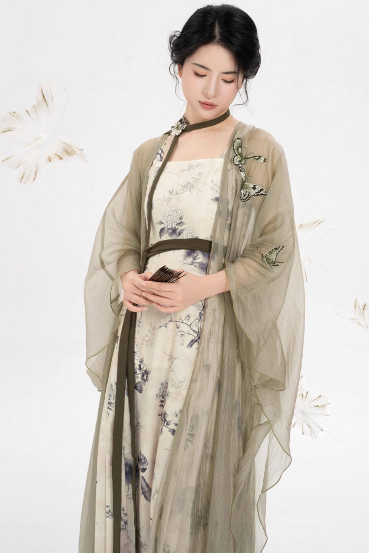 New Chinese-Style Floral Embroidered Cardigan Jacket with Modified Strapless Mress Set