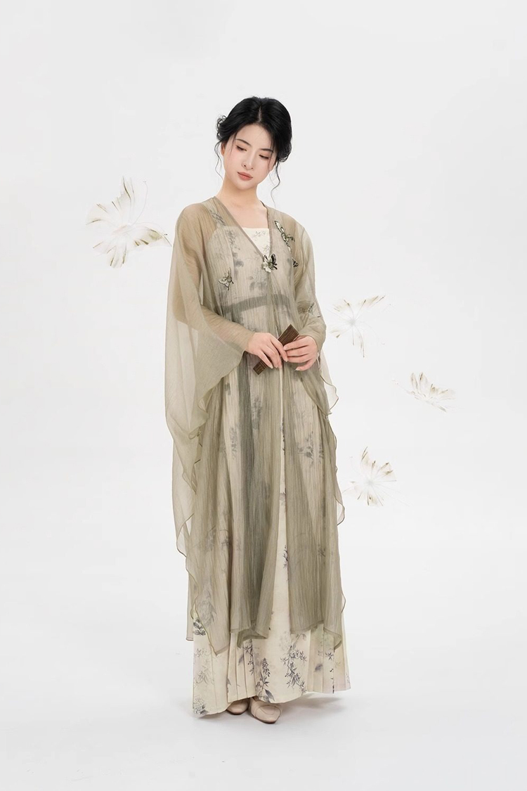 New Chinese-Style Floral Embroidered Cardigan Jacket with Modified Strapless Mress Set