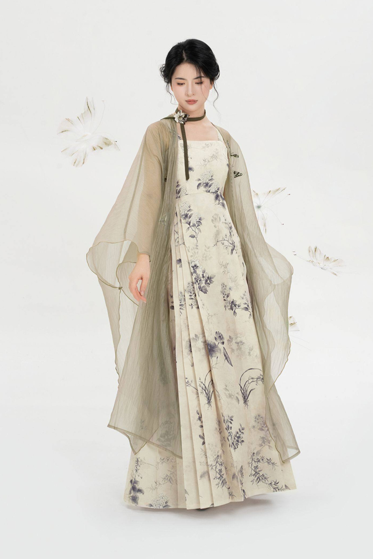 New Chinese-Style Floral Embroidered Cardigan Jacket with Modified Strapless Mress Set