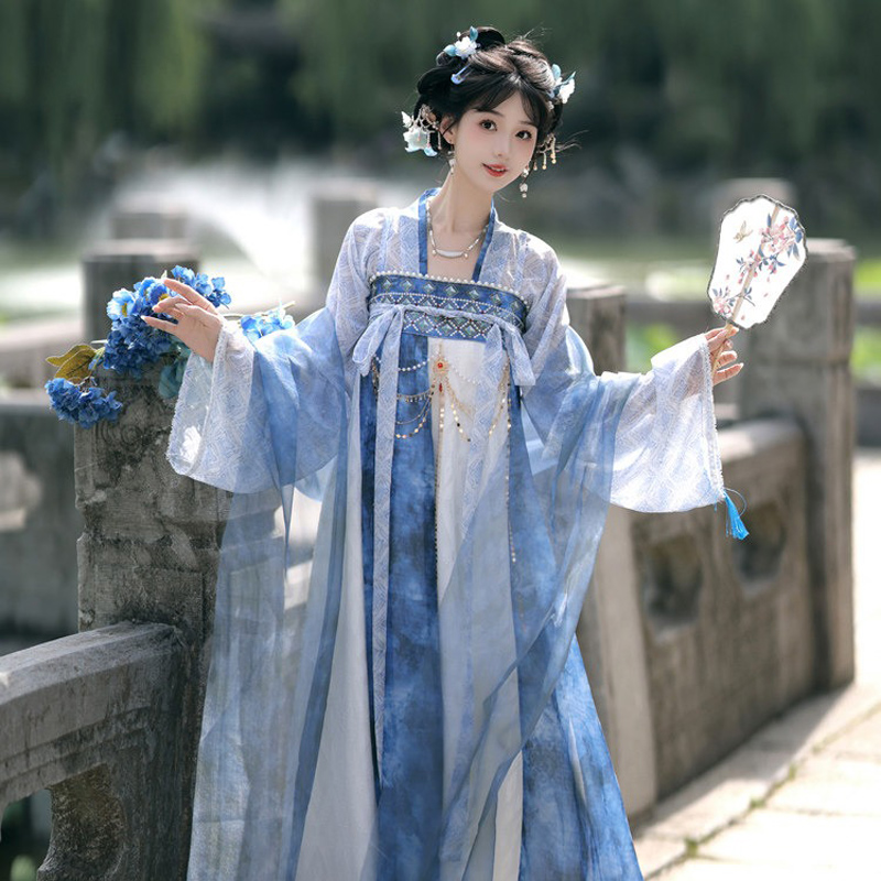 Spring-Women-Hanfu-Tang-Style-Qixiong-Shanqun-Ethereal-Daily-Set-1 Spring Women Hanfu Tang-Style Qixiong Shanqun Ethereal Daily Set