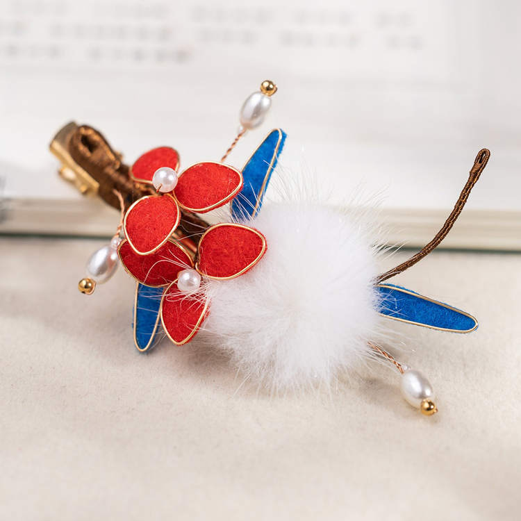 Traditional-Style Hair Accessories Winter Fuzzy Ball Hair Clips Handmade Velvet Hanfu Hair Ornaments