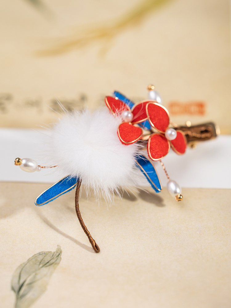 Traditional-Style Hair Accessories Winter Fuzzy Ball Hair Clips Handmade Velvet Hanfu Hair Ornaments