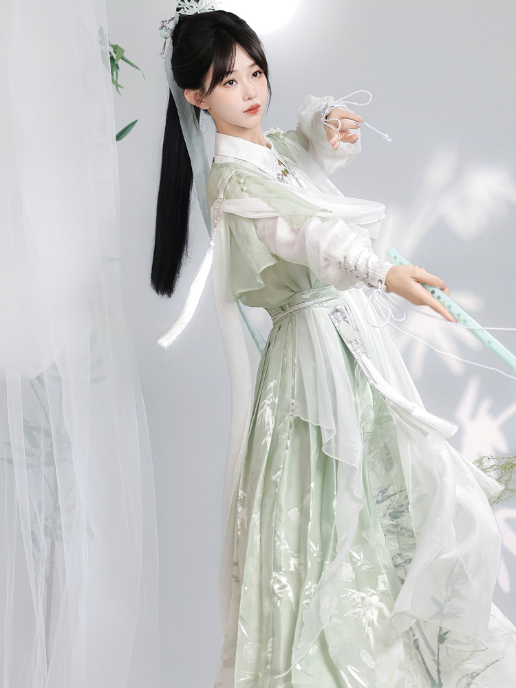 Women Martial Arts Hanfu Chinese-Style Bamboo Leaf Wuxia Flowing Attire 