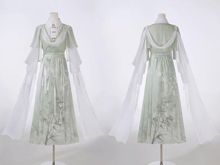 Women Martial Arts Hanfu Chinese-Style Bamboo Leaf Wuxia Flowing Attire 