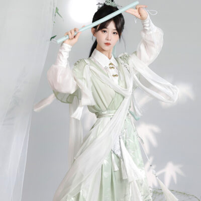 Women Martial Arts Hanfu Chinese-Style Bamboo Leaf Wuxia Flowing Attire