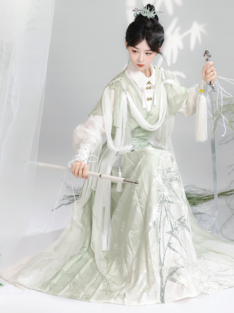 Women Martial Arts Hanfu Chinese-Style Bamboo Leaf Wuxia Flowing Attire 