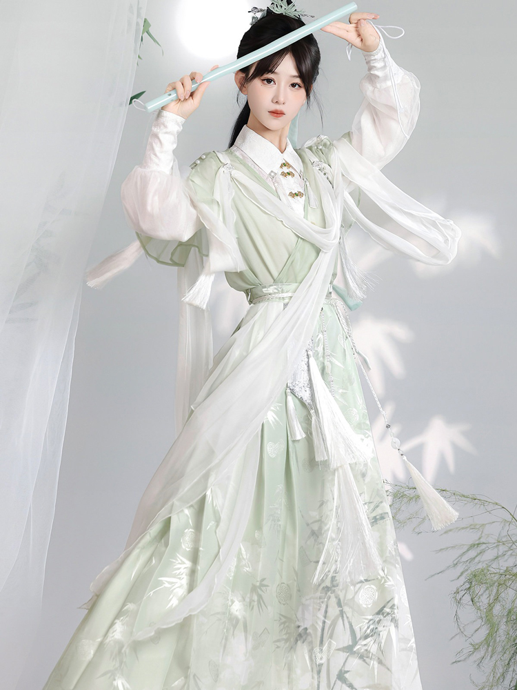 Women Martial Arts Hanfu Chinese-Style Bamboo Leaf Wuxia Flowing Attire 