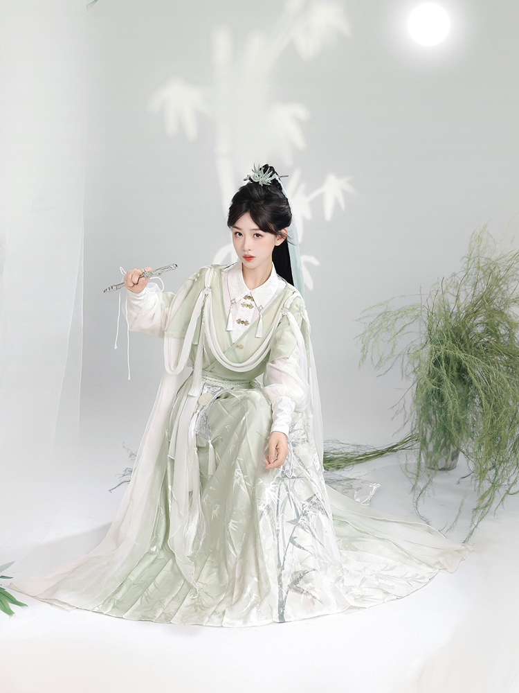 Women Martial Arts Hanfu Chinese-Style Bamboo Leaf Wuxia Flowing Attire 