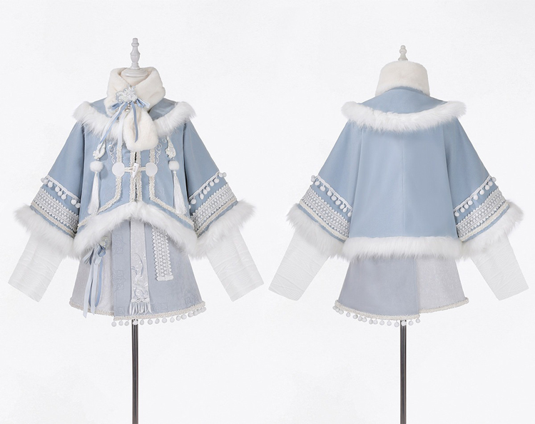 Women Winter Hanfu Blue Fashionable Fluffy Skirt Set