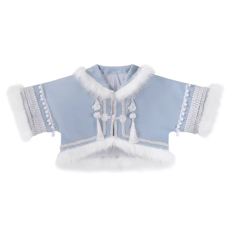 Women Winter Hanfu Blue Fashionable Fluffy Skirt Set