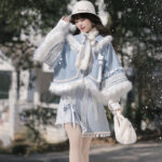 Women Winter Hanfu Blue Fashionable Fluffy Skirt Set