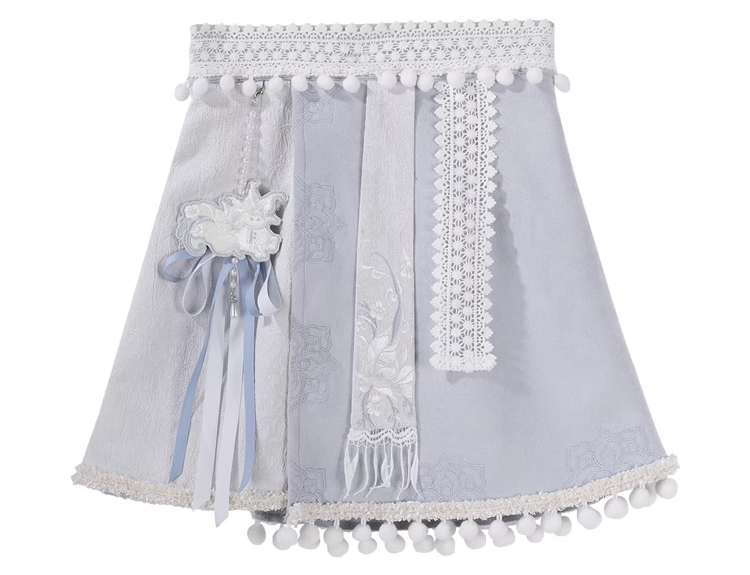 Women Winter Hanfu Blue Fashionable Fluffy Skirt Set 