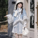 Women Winter Hanfu Blue Fashionable Fluffy Skirt Set
