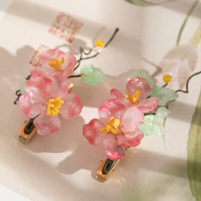 Women's Cheongsam Hair Clip Pink Floral Hair Accessory Hanfu Accessories