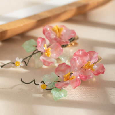 Women's Cheongsam Hair Clip Pink Floral Hair Accessory Hanfu Accessories