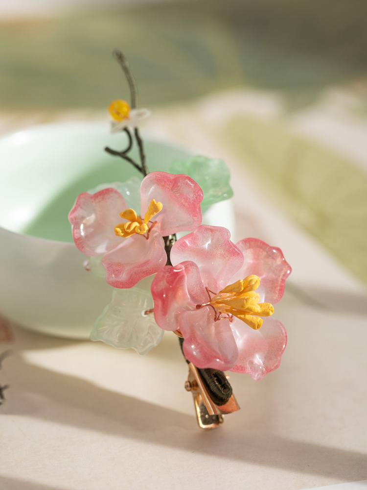 Women's Cheongsam Hair Clip Pink Floral Hair Accessory Hanfu Accessories