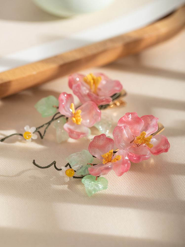 Women's Cheongsam Hair Clip Pink Floral Hair Accessory Hanfu Accessories