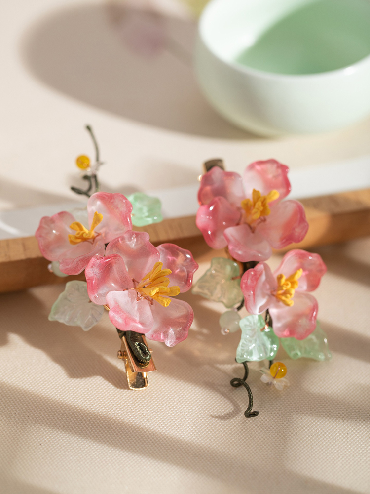 Women's Cheongsam Hair Clip Pink Floral Hair Accessory Hanfu Accessories