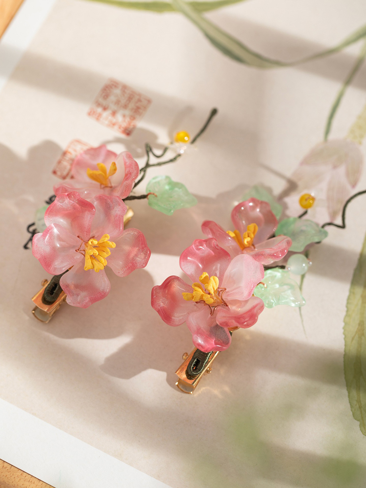 Women's Cheongsam Hair Clip Pink Floral Hair Accessory Hanfu Accessories