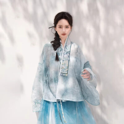 Women's Ming Dynasty Elegant Tencel Hanfu Mamian Skirt Set Dui Chuan Jiao