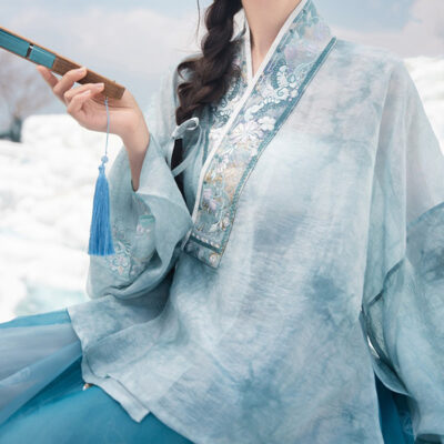 Women's Ming Dynasty Elegant Tencel Hanfu Mamian Skirt Set Dui Chuan Jiao