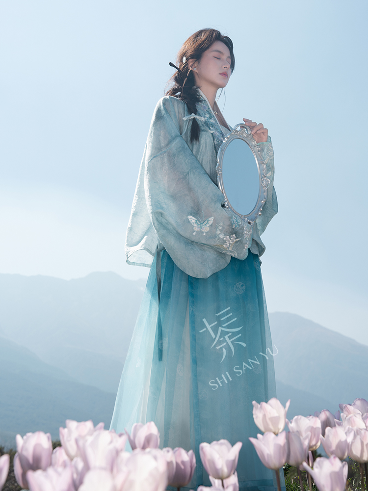 Women's Ming Dynasty Elegant Tencel Hanfu Mamian Skirt Set Dui Chuan Jiao