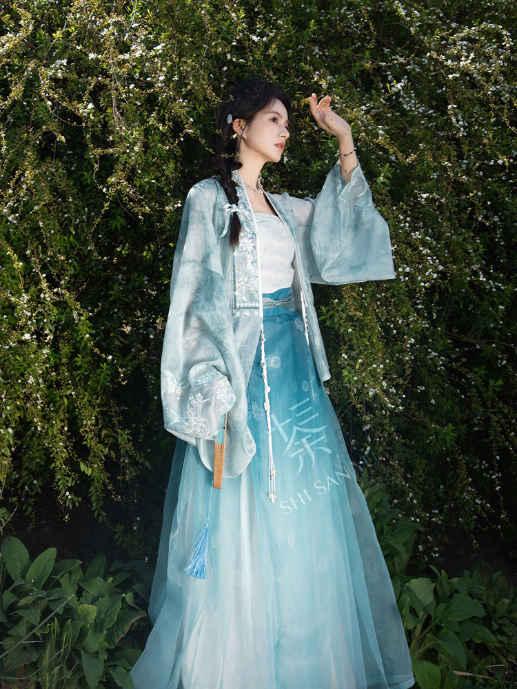 Women's Ming Dynasty Elegant Tencel Hanfu Mamian Skirt Set Dui Chuan Jiao