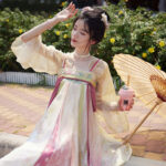 Women's Pink Qixiong Shanqun Tang Dynasty Embroidered Hanfu Duijin Shirt