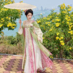 Women's Pink Qixiong Shanqun Tang Dynasty Embroidered Hanfu Duijin Shirt