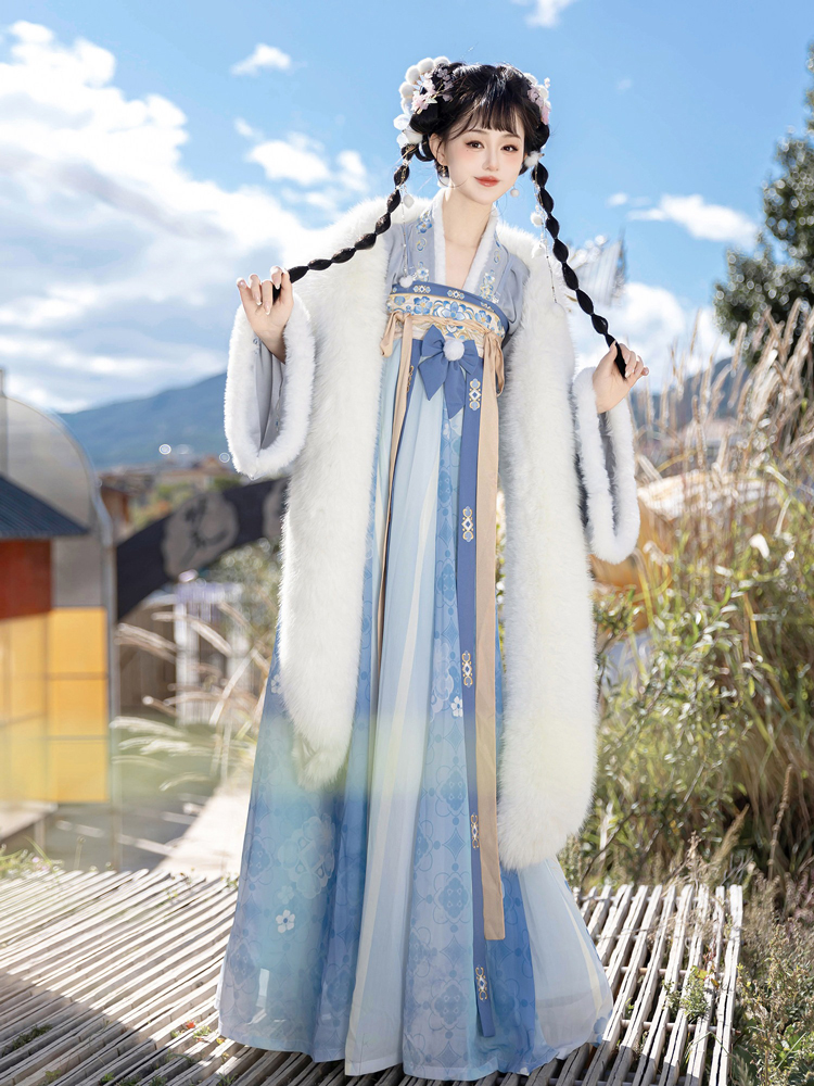 Women's Tang Dynasty Hanfu Winter Thickened Qixiong Shanqun with Shawl