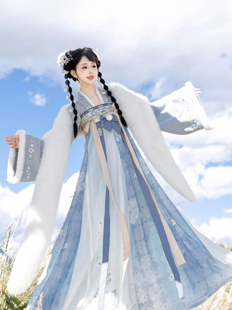 Women's Tang Dynasty Hanfu Winter Thickened Qixiong Shanqun with Shawl